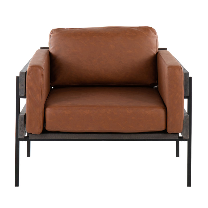 Chaise d'appoint en métal noir, bois gris et similicuir brun clair 1 pièce Chameau, Camel Faux Leather, Dark Brown/Black