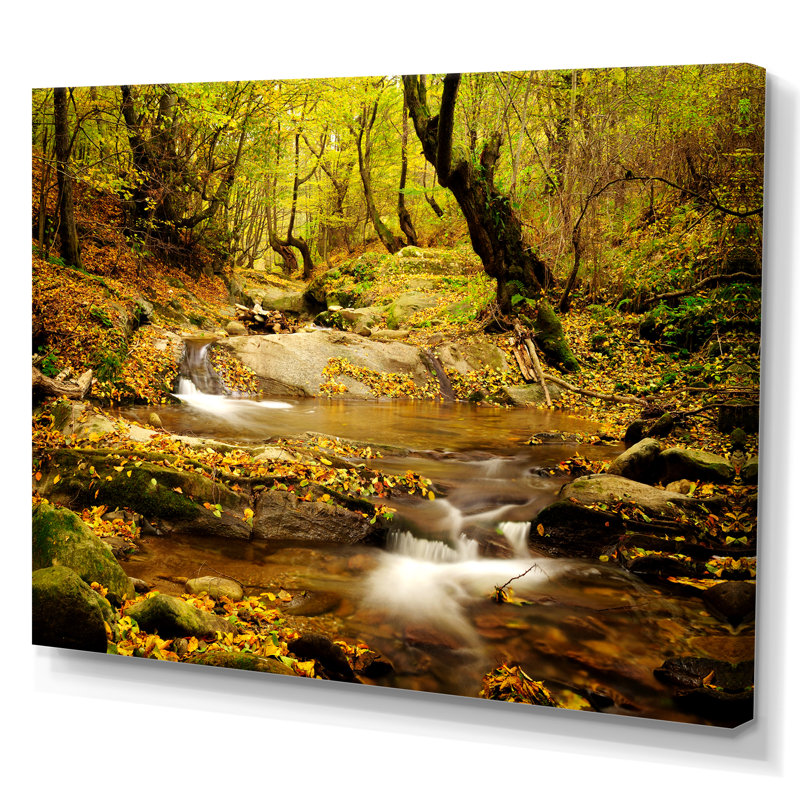 «Beautiful Autumn Forest River», décoration murale traditionnelle sur toile, H 16 po x l 32 po x P 1 po, Toile tendue