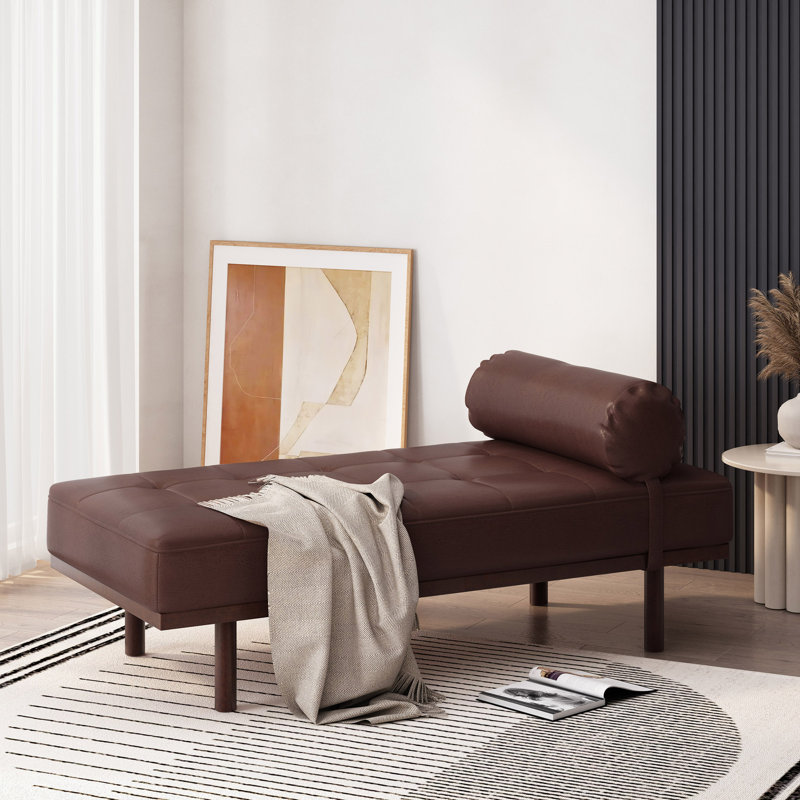 Chaise longue en similicuir Sushpal, Similicuir brun foncé
