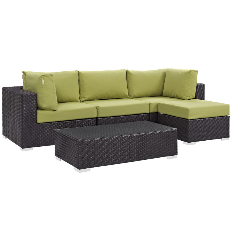 Ensemble de conversation modulaire en rotin 5 pièces avec coussins Convene, Péridot