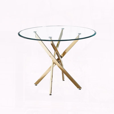 Contemporary Round Glass Dining Table – Gold Stainless Steel Legs & 0.39" Tempered Glass