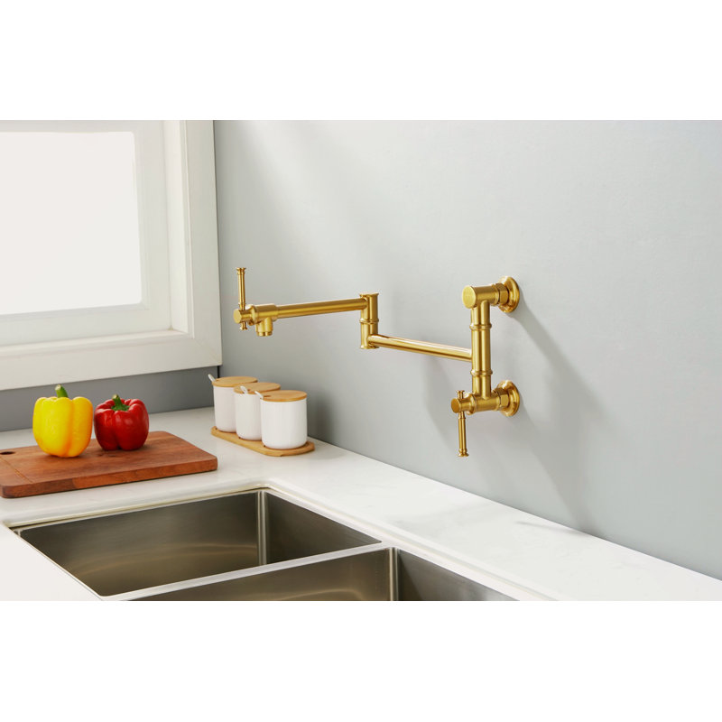 Wall Mounted Pot Filler Faucet, Modern Brass Pot Filler Two-Attachment Wall Mount Folding Kitchen Pot Filler Swing Arm