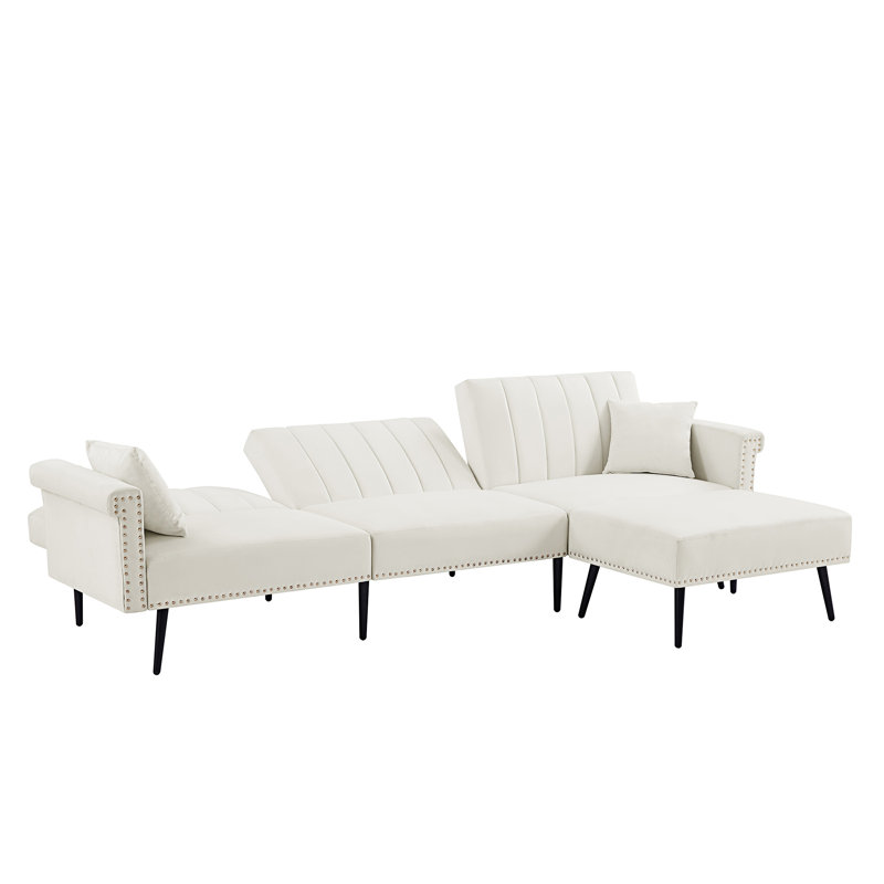 Canapé modulaire inclinable de 110,2 po Korrine, Velours blanc