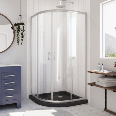 Prime 36" x 74.75" Round Sliding Shower Enclosure with Base Included