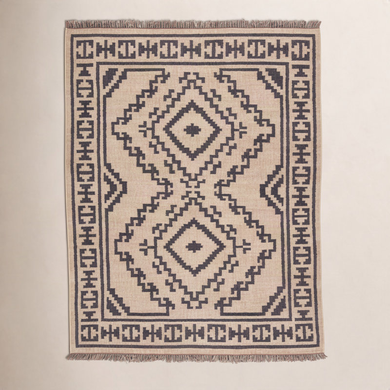 Tapis beige / noir en jute tissé à plat à la main Louie Southwestern, Rectangle 2 pi x 3 pi