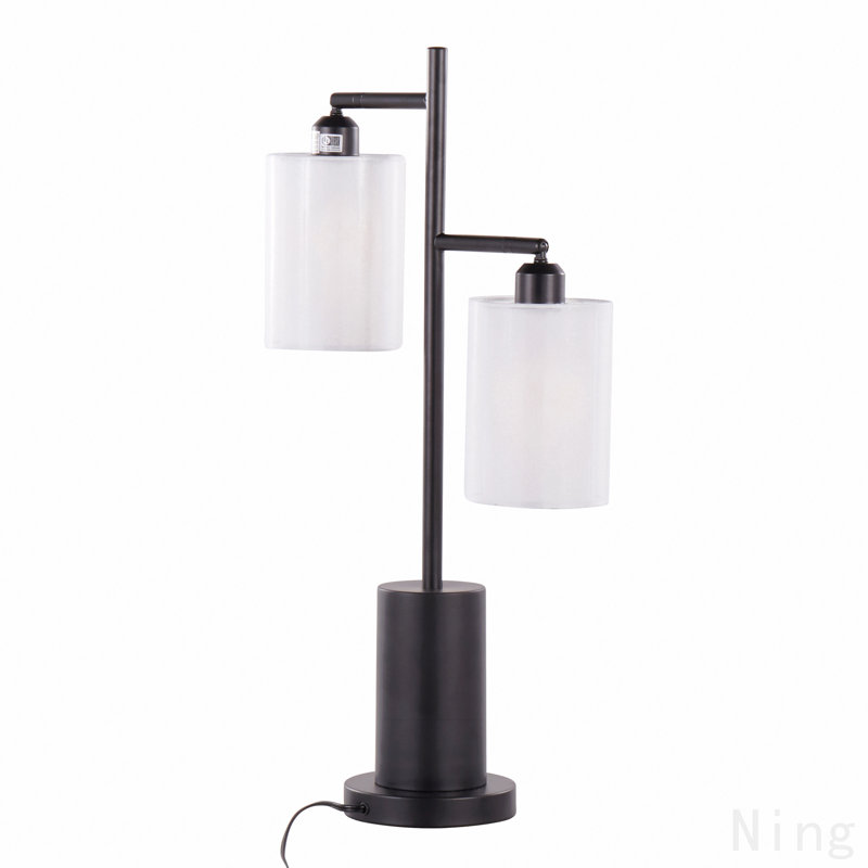 Lampe de table contemporaine en métal noir avec abat-jour blanc, Noir