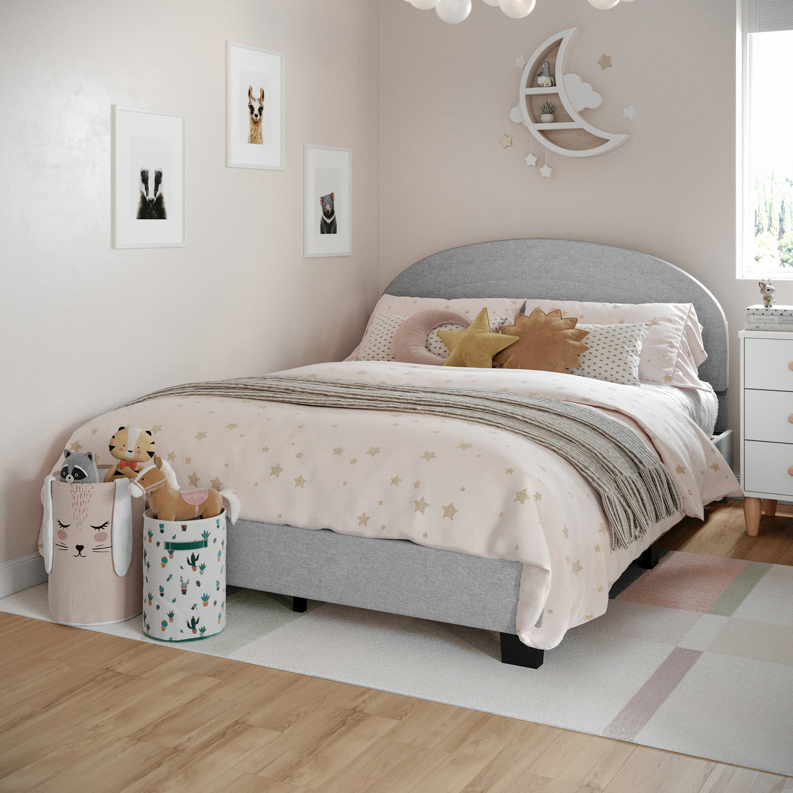 Aurey Upholstered Platform Bed, Gray, Full