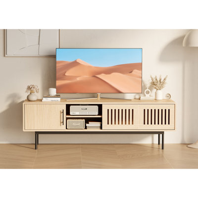 Modern Sliding Door TV Stand For 70 Inch Tvs With Adjustable Shelves by Latitude Run