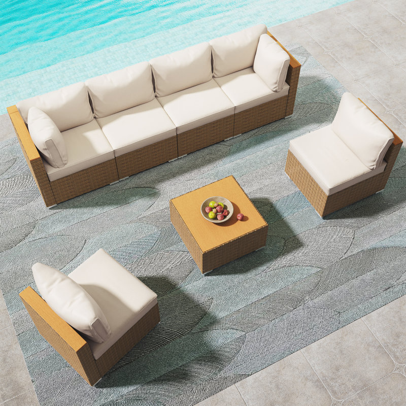 Ensemble de conversation modulaire en métal avec coussins 7 pièces Rashawnda, Beige