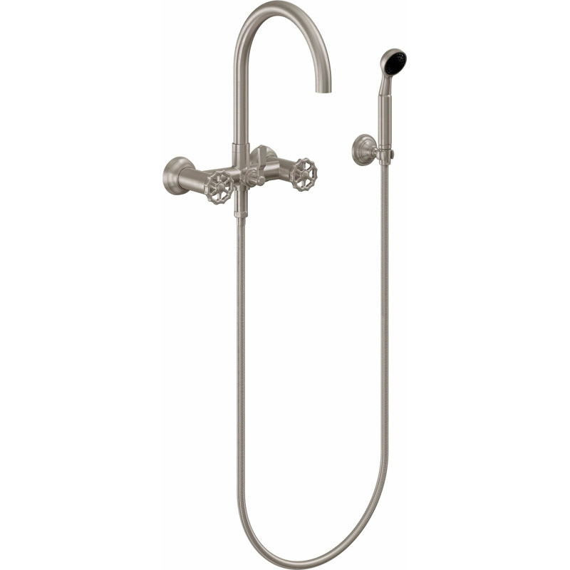 Descanso Tub Filler with Diverter, Satin Nickel/Silver, Cross Handle
