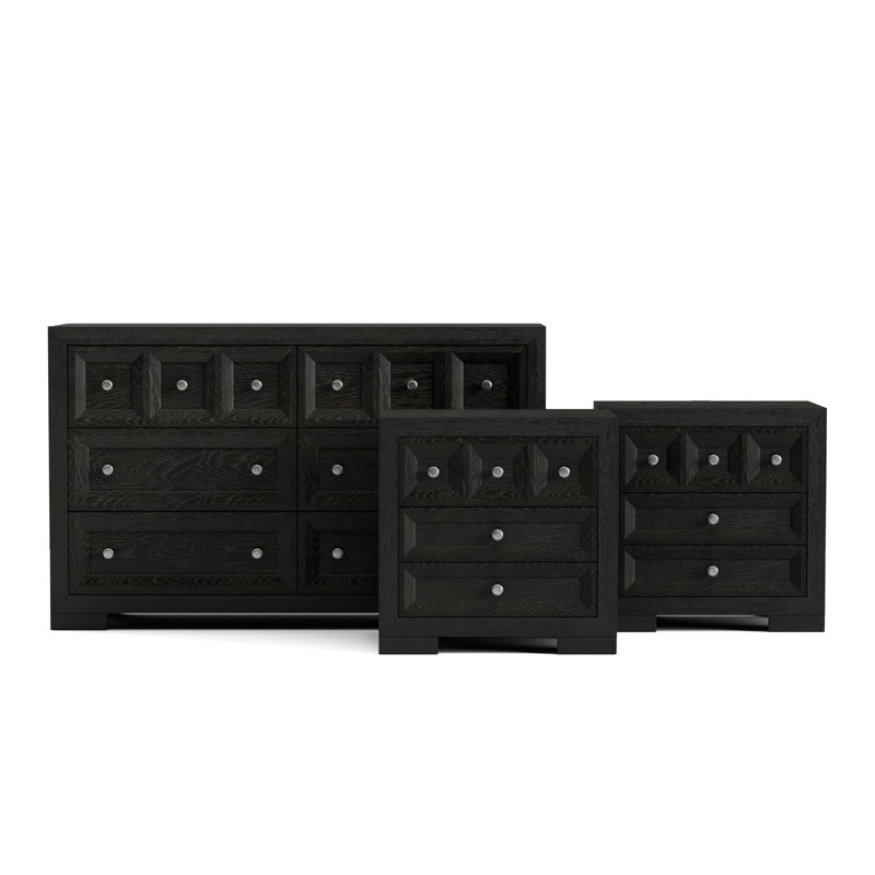 Schell 3-Piece 3-Drawer Nightstands And Dresser Set, Black