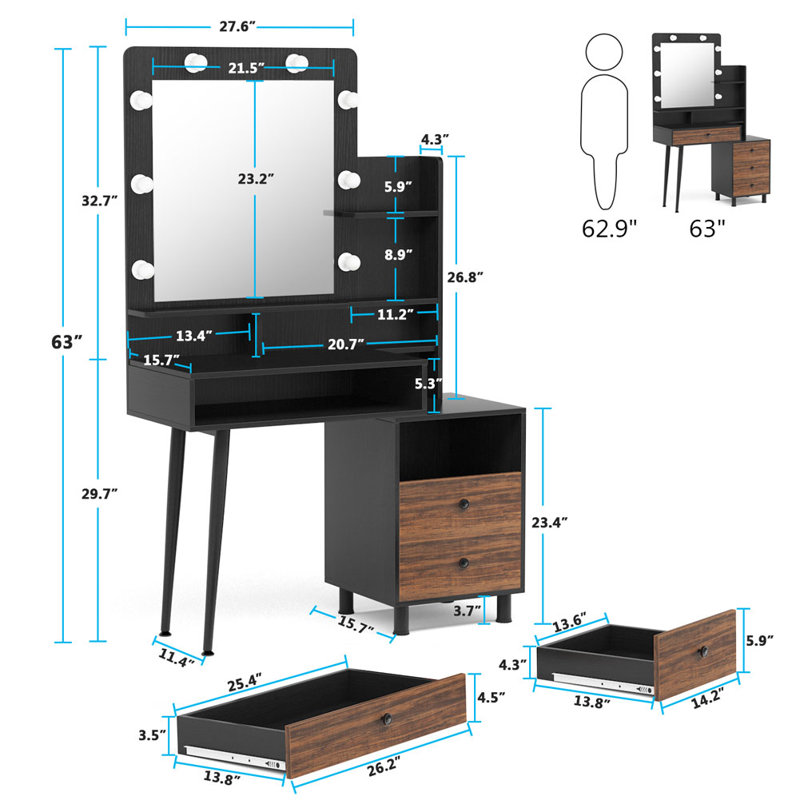 Ensemble coiffeuse avec miroir Manus
