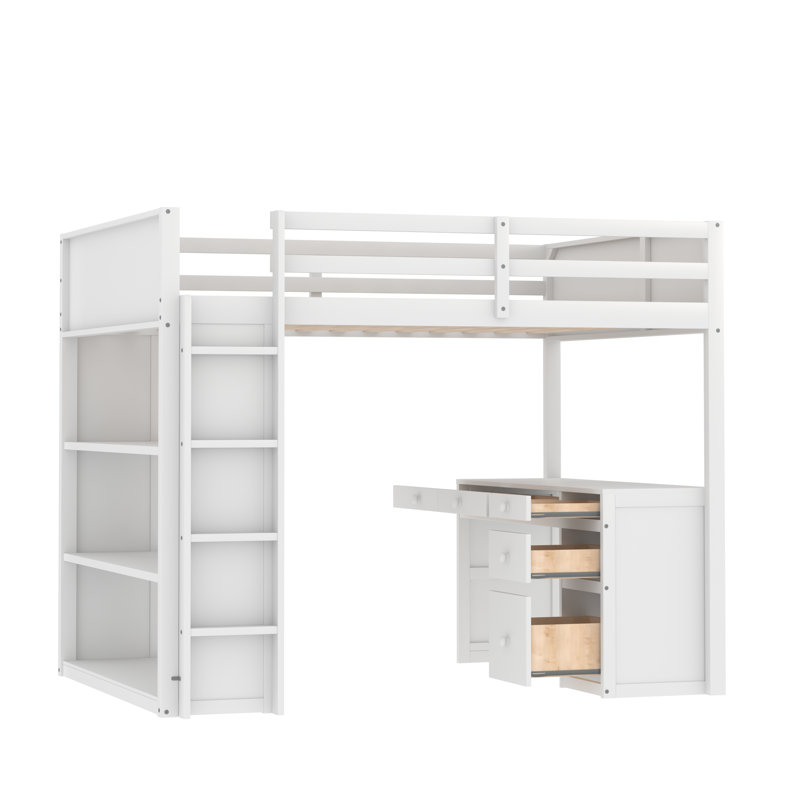 Lit mezzanine double pour enfants Rondae, Blanc