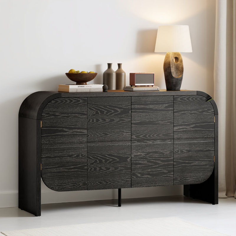 56" Kitchen Storage Sideboard Buffet Cabinet Console Table, Black
