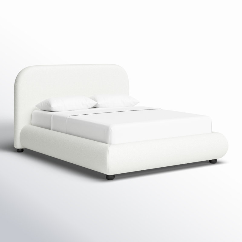 Reggie Upholstered Platform Bed, Queen, Off White Performance Boucle