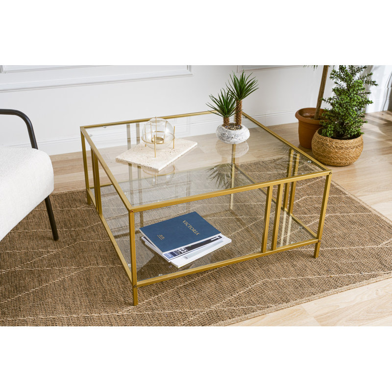 Four Leg Coffee Table with Storage, Gold