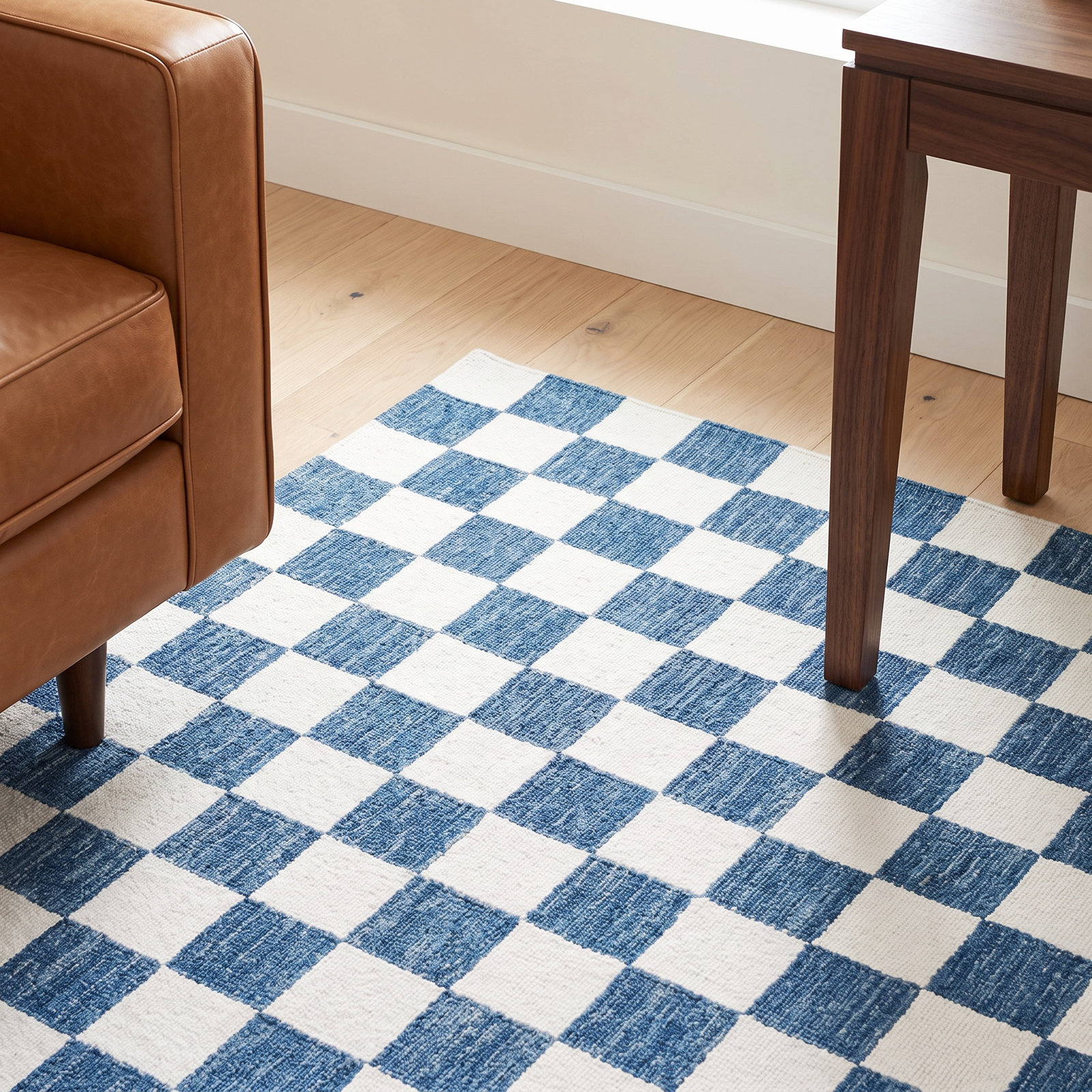 Freemont Blue Ivory Hand-Tufted Checkered Rug, Rectangle 8' x 10'