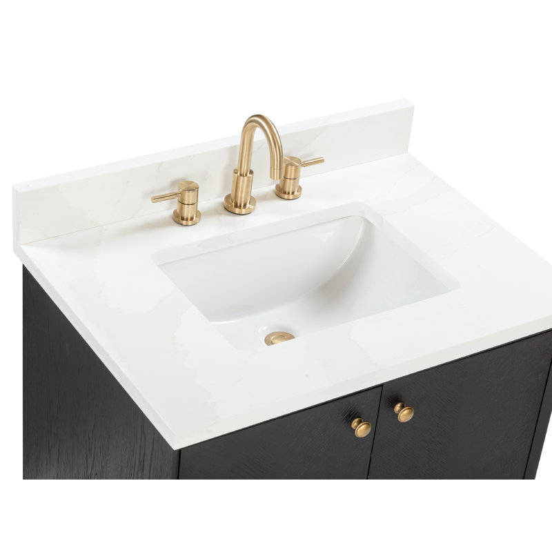 Adele 30'' Free Standing Single Bathroom Vanity with Quartz Top, Black, Gold, 31