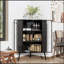 Armoire de rangement moderne à 3 niveaux avec portes en verre trempé et tablettes amovibles