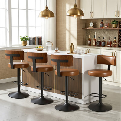 Sonja Swivel Adjustable Height Bar Stools Set Of 4, 25-33" Upholstered Counter Stool With Metal Frame
