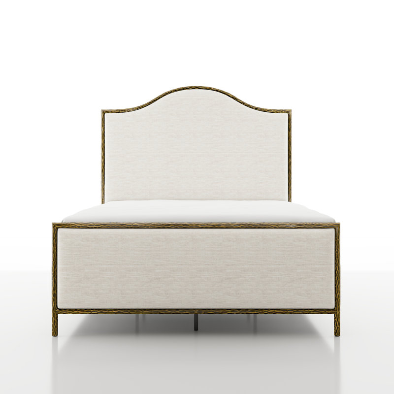 Lit rembourré en métal martelé de style moderne Lalia, Lit double, Or mat