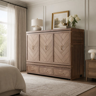 Versatile Pine Wood Murphy Bed with Integrated USB Charging Station and Spacious Storage Drawer for Compact Living