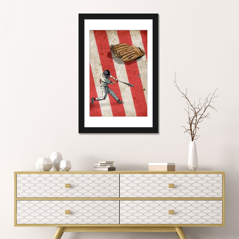 « baseball ii »-impression sur toile tendue souvenirs, Papier d'art encadré noir, Blanc, H 24 po x l 16 po x P 1 po