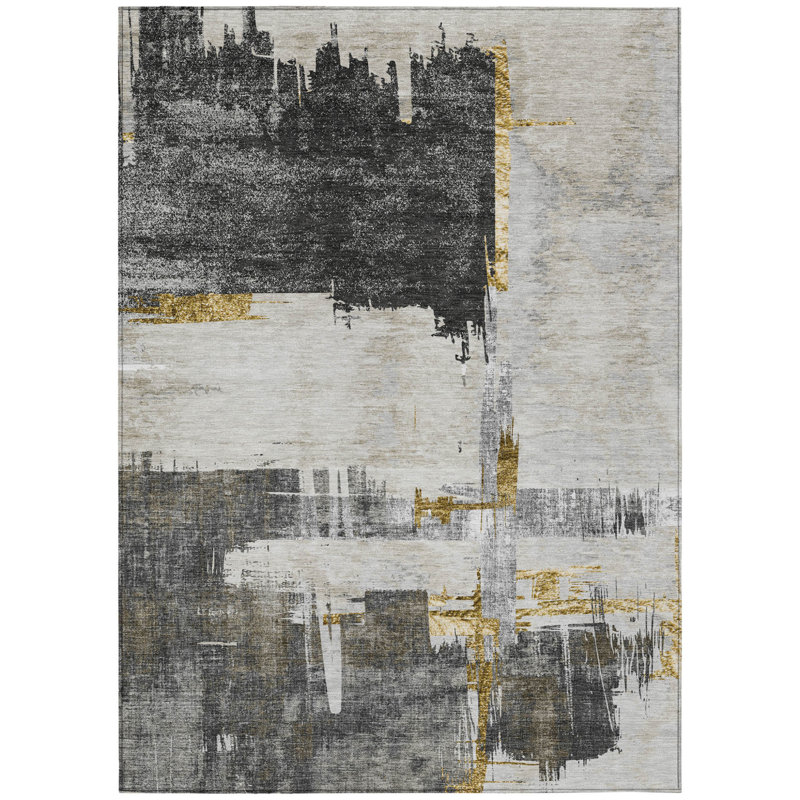 Tapis intérieur lavable abstrait brun clair 9 pi x 12 pi