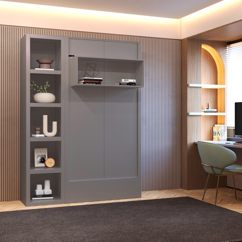 Lit escamotable avec bibliothèque Easy-Lift, gris, Lit simple