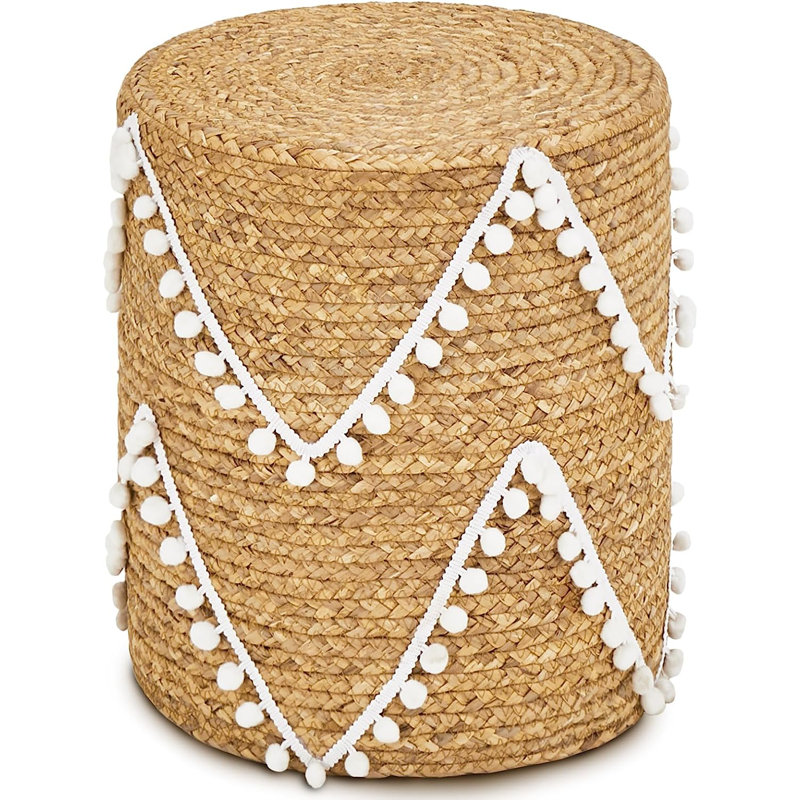 Ottomans Pouf, Natural Water Hyacinth Braided Outdoor Footrest,Handmade Pouffe