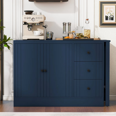 89.7'' Wooden Sideboard With Steady Floor Support, Pull - Out Table And 3 Drawers, Ideal For Kitchen Foyer American Traditional Style Sideboard, Dining, Drawers 2 Doors Storage In Living Room