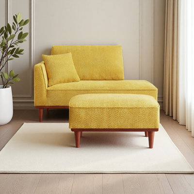 Upholstered Chaise Lounge Chair Indoor with Ottoman Boucle Chaise Lounge Fluffy Reading Chairs for Office Living Room Bedroom Relaxing