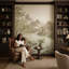 Papier peint paysage asiatique, montagnes brumeuses, pagode, temple, fresque murale-596878237-596878211