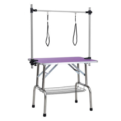 Tapis de table pliant pour chien en acier inoxydable avec accoudoirs réglables
