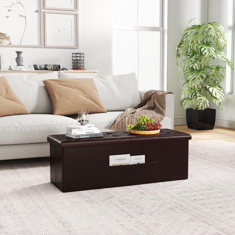 Faux Leather Ottoman, Brown Faux Leather
