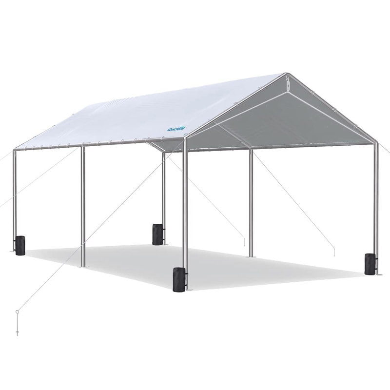 Quictent 10X20ft Heavy Duty Carport Outdoor Car Canopy with 3 Reinforced Steel Cables-Gray, Gray, Sliver