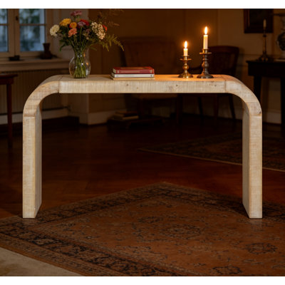 Console en bois 52 po avec rebord incurvé, texture naturelle, pour les entrées et les salons, naturel