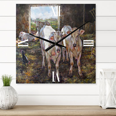 Deux vaches dans l'écurie - Horloge murale de ferme