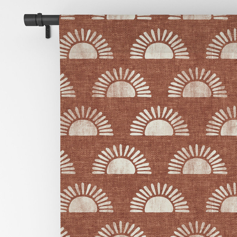 Little Arrow Design Co Block Print Suns On Rust 1pc Blackout Window Curtain Panel, 50" W x 63" L