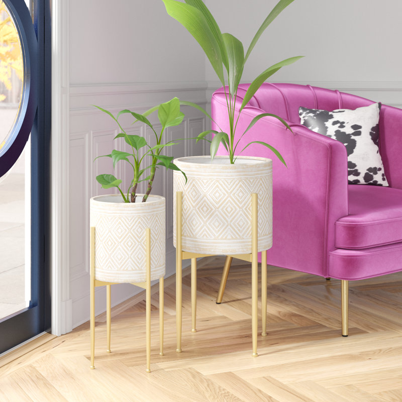 Ensemble de pot de fleurs d'intérieur rond en métal Eisley