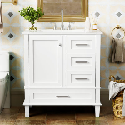 30" Bathroom Vanity Ceramic with Drawer,door,Bathroom Storage Cabinet
