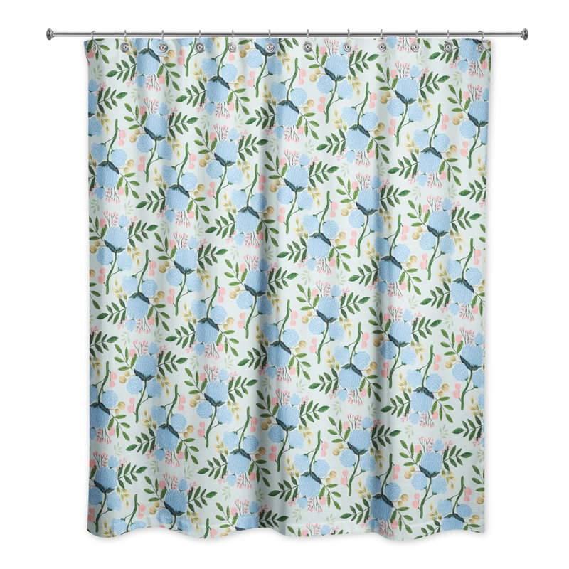 Rideau de douche simple floral Criswell, Bleu