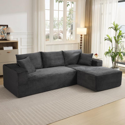Canapé modulaire rembourré en tissu de velours côtelé en L 108 po avec méridienne 108 po