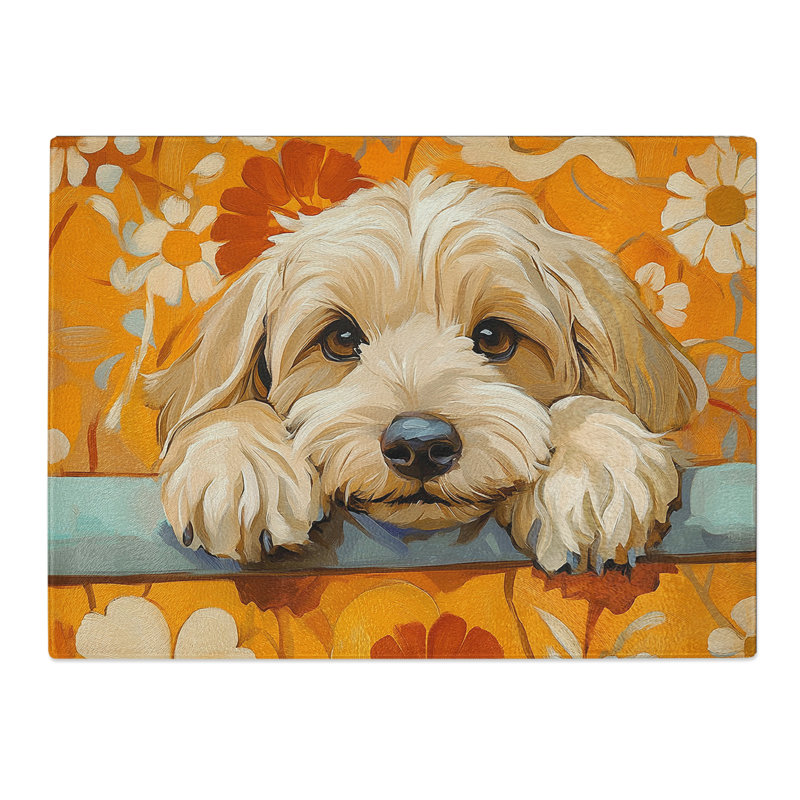 Labradoodle Graphic Dog  Glass Chopping Board