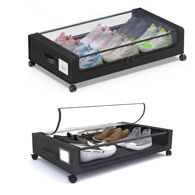 2 paquets de rangement sous le lit avec roulettes, contenants de rangement sous le lit, organisateur de rangement pour chaussures sous le lit, tiroir en métal pour les vêtements, couvertures (