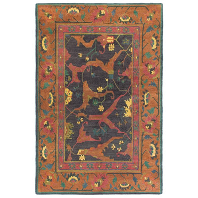 Wool Oriental Area Rug in Blue/Orange/Navy