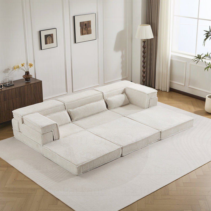 Canapé à compression, canapé-lit convertible au sol, canapé modulaire désossé DIY, sans assemblage, tissu polaire circulaire, surdimensionné à 3 places avec 3 coussins