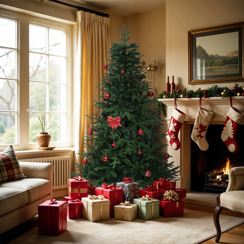 Green Artificial Pine Christmas Tree with Stand, 5.97ft H x 2.95ft W