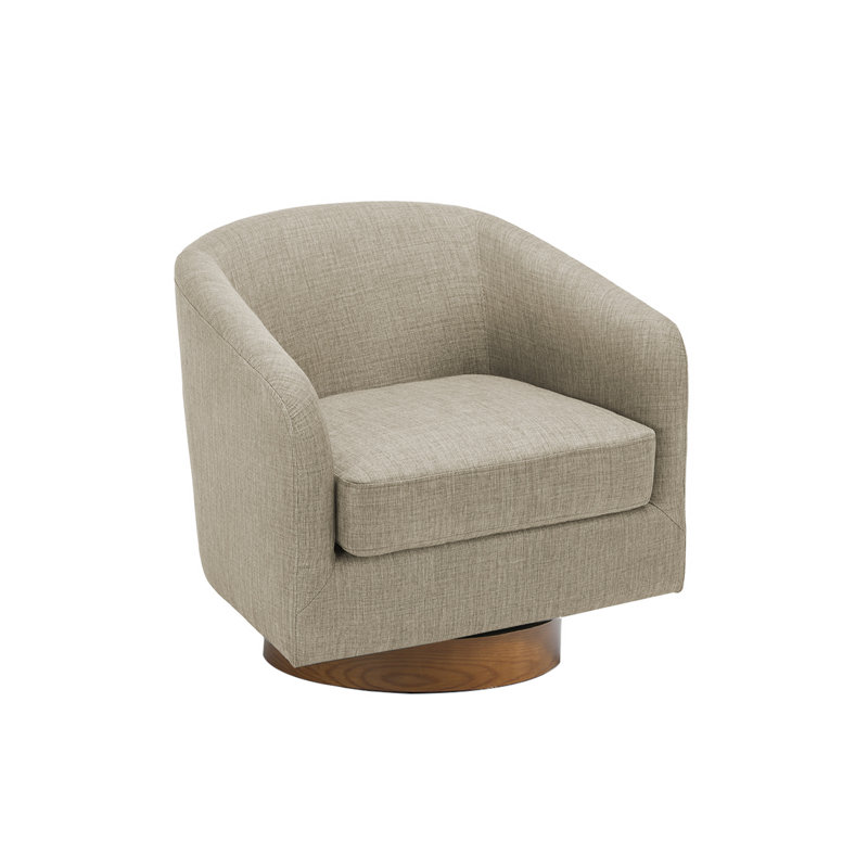 72Cm Wide Swivel Barrel Chair, Brown Linen Blend
