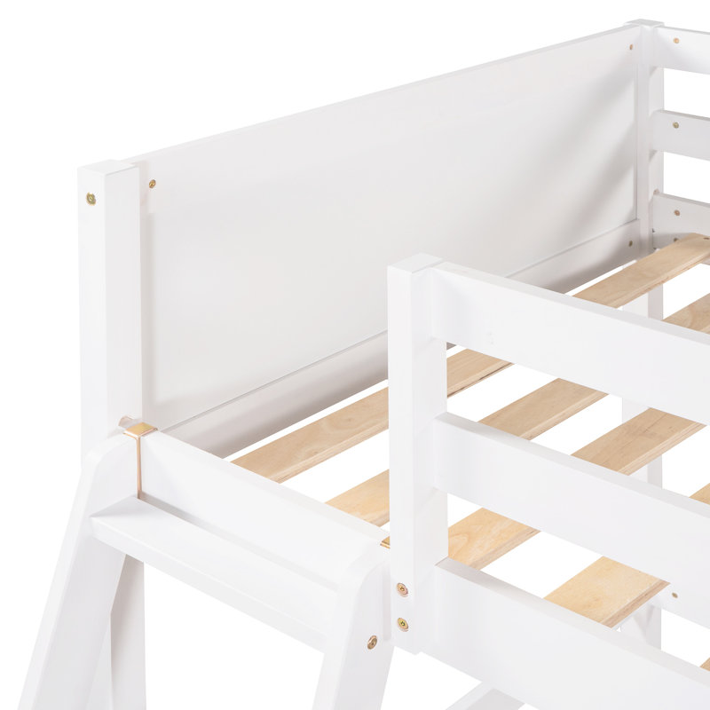 Lit mezzanine simple en bois massif blanc avec. And Build. Aucun sommier ni base requis. 14 lattes pour un soutien accru. Barrières de sécurité. 79,5 po x 41,8 po 67,5 po. Assemblage requis - blanc. Fabrication